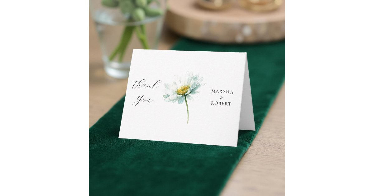 Watercolor Daisy Elegant Wedding Floral Thank You Card | Zazzle