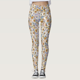 watercolor daisy explosion leggings