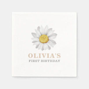 Watercolor Daisy First Birthday Napkins