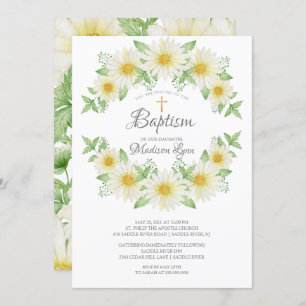 Watercolor Daisy Floral Baptism Invitation