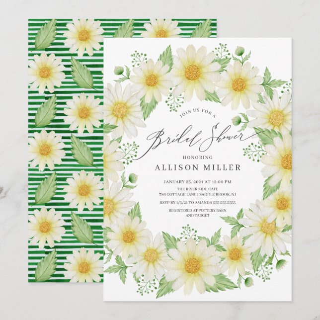 Watercolor Daisy Floral Bridal Shower Invitation (Front/Back)