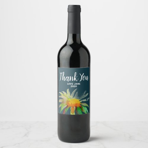 Watercolor daisy floral modern thank you gift wine label