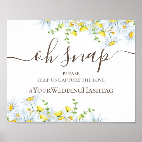 Watercolor daisy Floral wedding instagram hashtag Poster