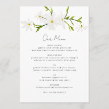 Watercolor Daisy Floral Wedding Reception Menu