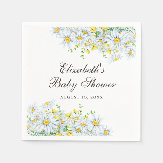 Watercolor daisy flower. Rustic floral baby shower Napkins (Front)