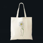 Watercolor Daisy Flower Wildflower Script Name Tote Bag<br><div class="desc">Watercolor painted wild daisy flower with customizable name in a modern elegant script font.</div>