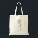 Watercolor Daisy Flower Wildflower Script Name Tote Bag<br><div class="desc">Watercolor painted wild daisy flower with customizable name in a modern elegant script font.</div>