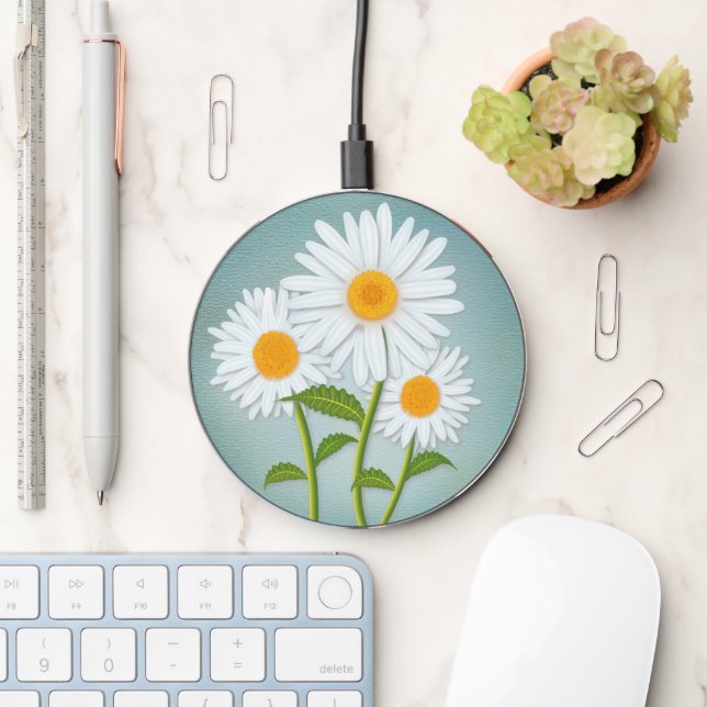 Watercolor Daisy Flower Wireless Charger (Desk)