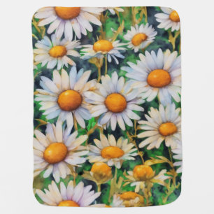 Watercolor Daisy Flowers Garden Baby Blanket