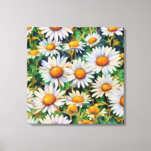 Watercolor Daisy Flowers Garden Canvas Print