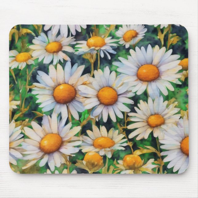 Watercolor Daisy Flowers Garden Mouse Pad (Front)