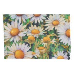 Watercolor Daisy Flowers Garden Pillow Case