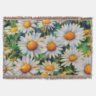 Watercolor Daisy Flowers Garden Throw Blanket