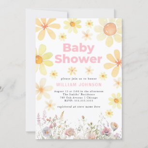 Watercolor Daisy Girl Pink Baby Shower Invitation