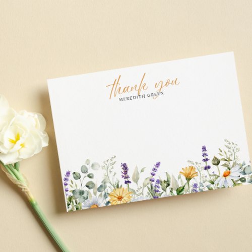  Watercolor Daisy Lavender THANK YOU note from 