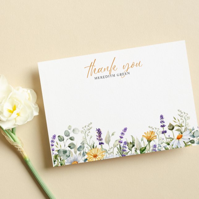  Watercolor Daisy Lavender THANK YOU note from  Card (Creator Uploaded)