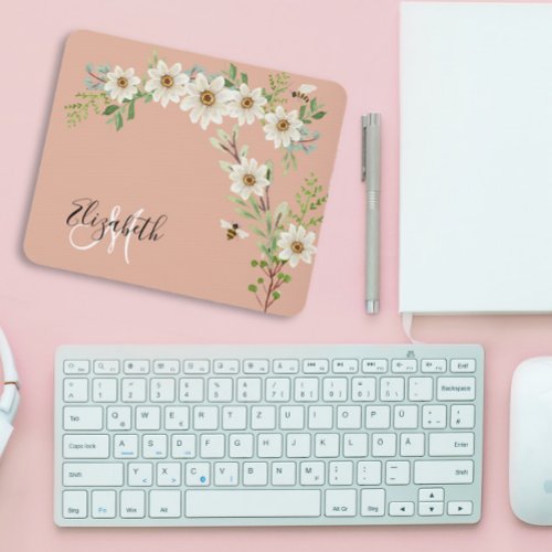 Watercolor Daisy Monogram Floral  Mouse Pad