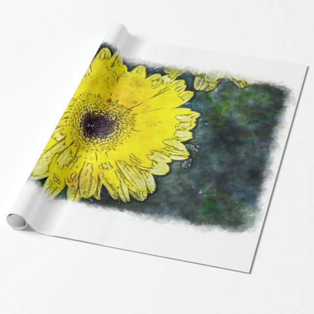 Watercolor Daisy on White Large Wrapping Paper (Unrolled)