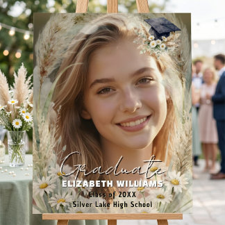 Watercolor Daisy Pampas Grass Photo Graduation Foam Board