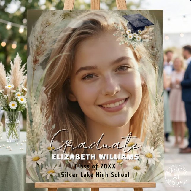 Watercolor Daisy Pampas Grass Photo Graduation Foam Board (Creator Uploaded)
