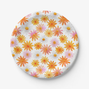 Watercolor Daisy Pattern Pastel Baby Shower Paper Plates
