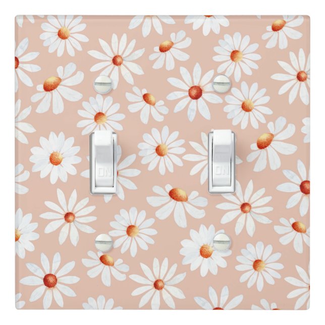 Watercolor Daisy Pattern Pink Blush Background  Light Switch Cover (In Situ)