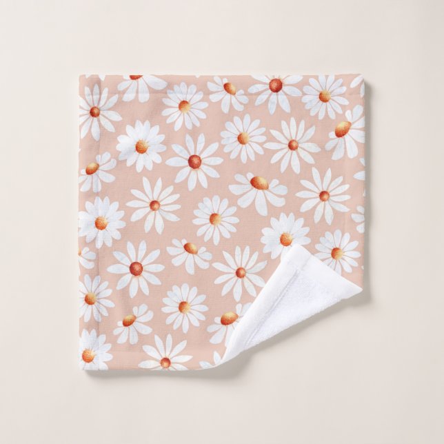 Watercolor Daisy Pattern Pink Blush Background  Wash Cloth (Wash Cloth)