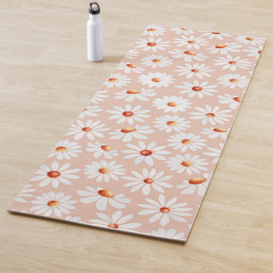 Watercolor Daisy Pattern Pink Blush Background  Yoga Mat