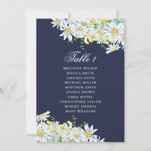 Watercolor daisy seating chart. Navy blue wedding Invitation