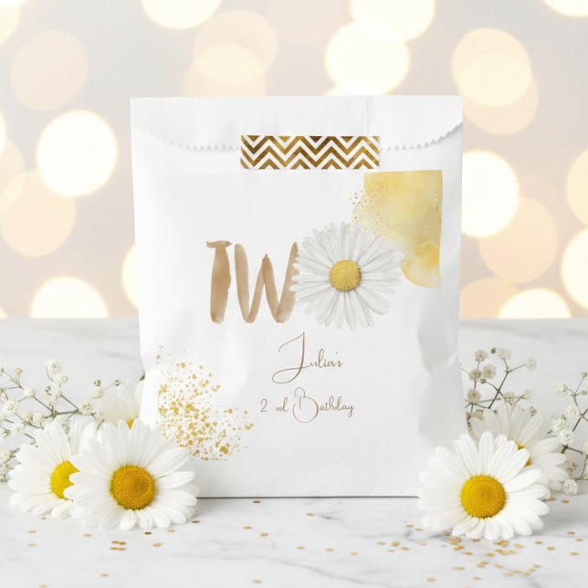 Watercolor daisy second Birthday Favor Bag (Creator Uploaded)