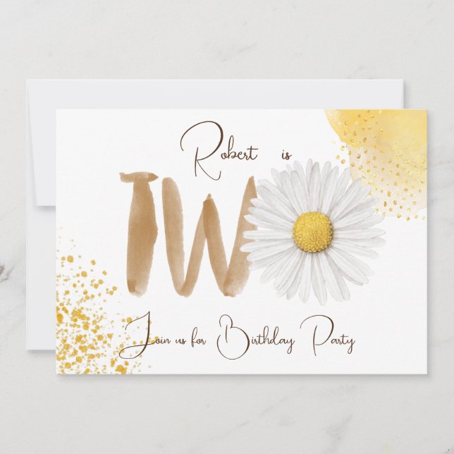 Watercolor daisy second Birthday Invitation (Front)