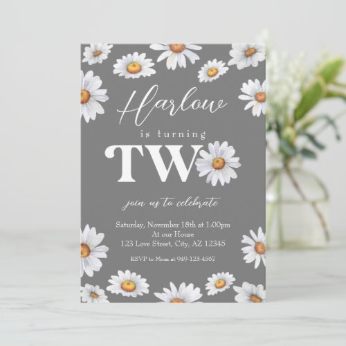 Watercolor Daisy Two Girls 2nd Birthday  Invitation