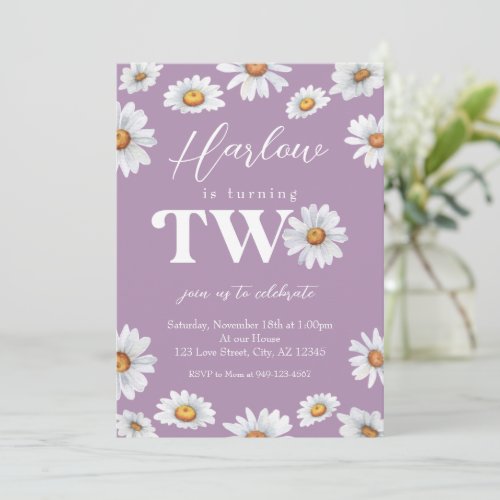 Watercolor Daisy Two Girls 2nd Birthday Invitation