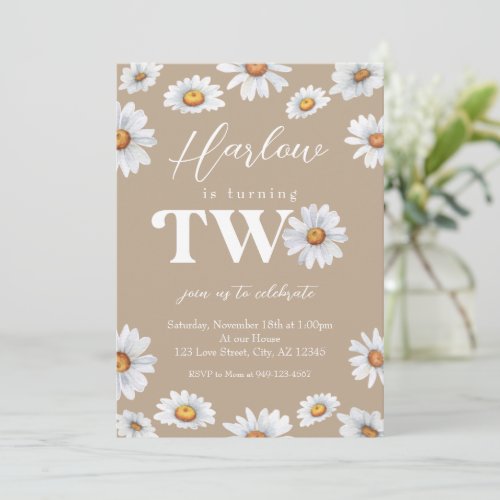 Watercolor Daisy Two Girls 2nd Birthday Invitation