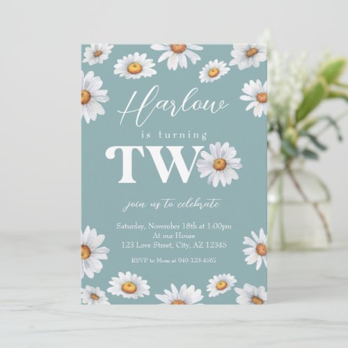 Watercolor Daisy Two Girls 2nd Birthday  Invitation