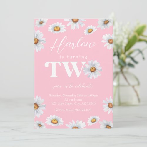 Watercolor Daisy Two Girls 2nd Birthday Invitation