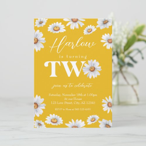 Watercolor Daisy Two Girls 2nd Birthday  Invitation