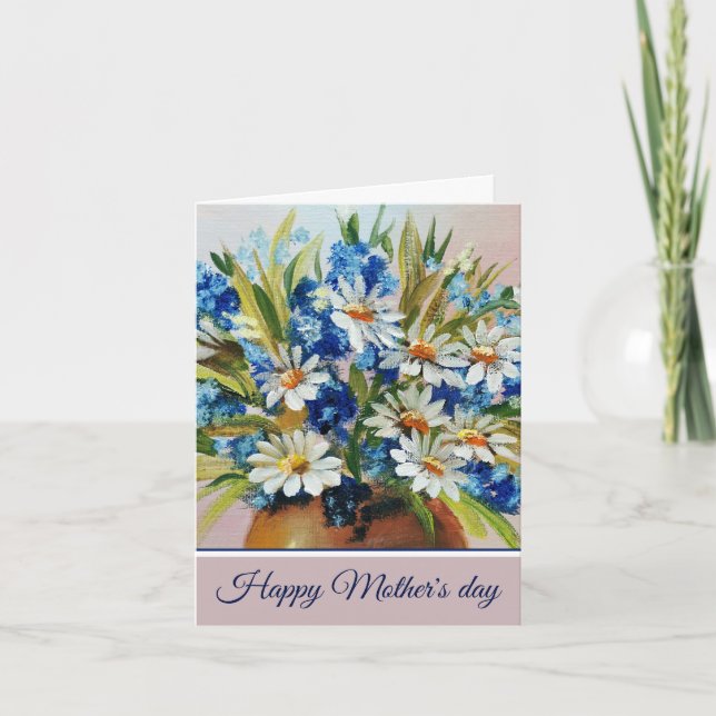 Watercolor daisy vase customizable holiday card (Front)