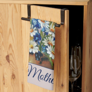 Watercolor daisy vase customizable kitchen towel