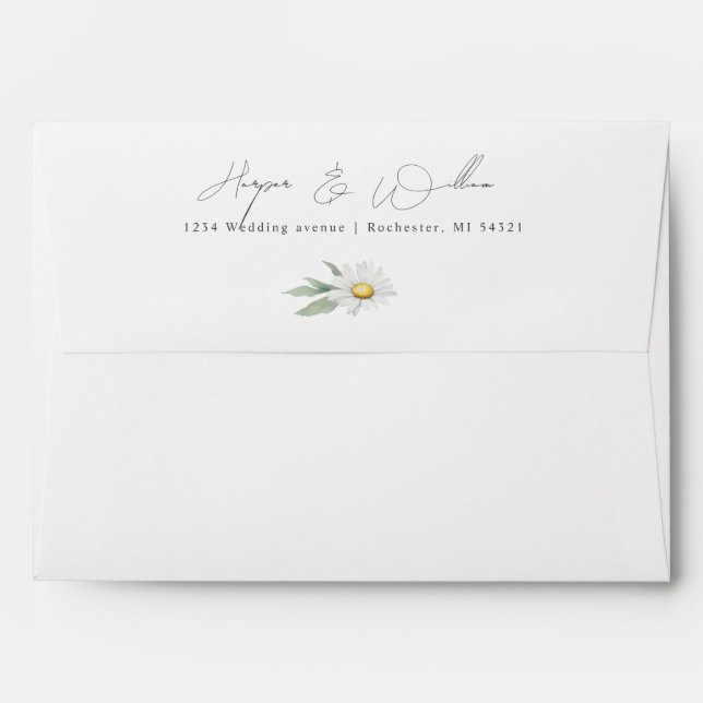 Watercolor daisy wedding  envelope (Back (Top Flap))