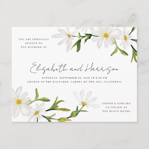 Watercolor Daisy Wedding Invitation Postcard