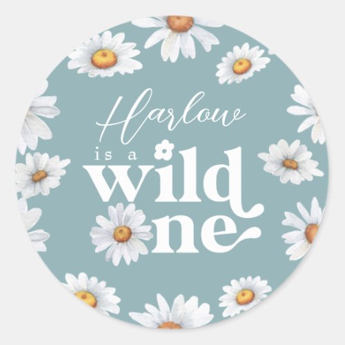 Watercolor Daisy Wild One Girls first Birthday Cl Classic Round Sticker