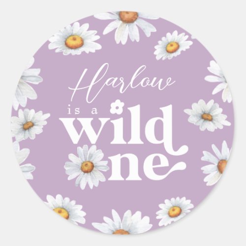 Watercolor Daisy Wild One Girls first Birthday   Classic Round Sticker