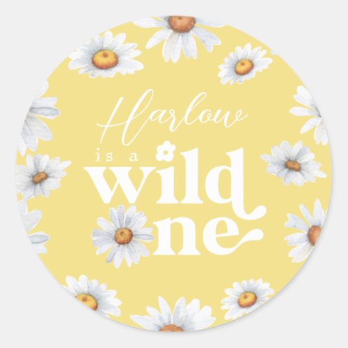 Watercolor Daisy Wild One Girls first Birthday  Classic Round Sticker