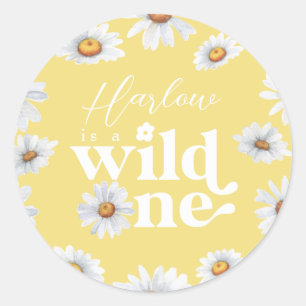 Watercolor Daisy Wild One Girl's first Birthday Classic Round Sticker