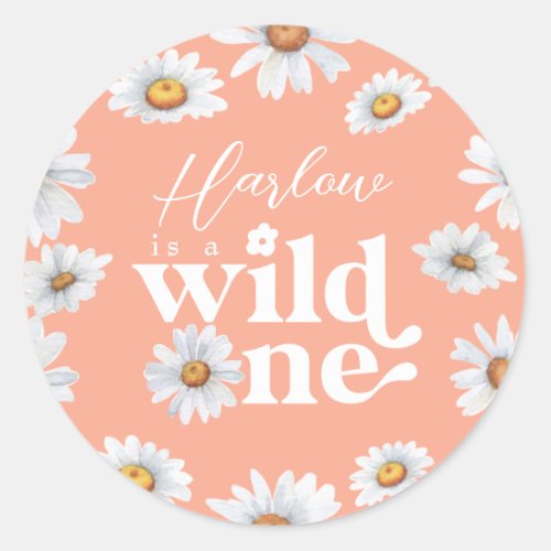 Watercolor Daisy Wild One Girls first Birthday    Classic Round Sticker