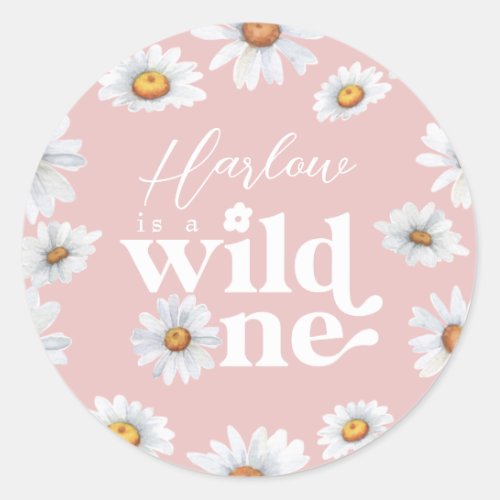 Watercolor Daisy Wild One Girls first Birthday Classic Round Sticker