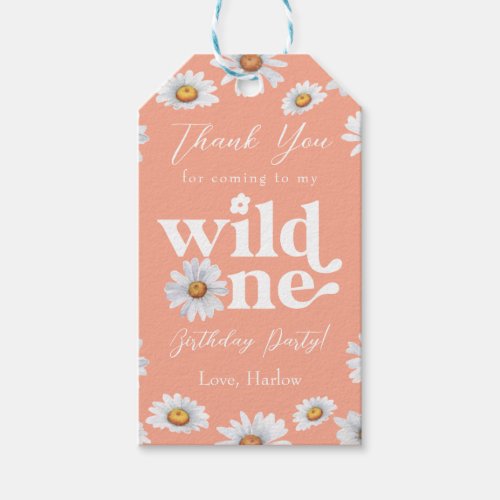 Watercolor Daisy Wild One Girls first Birthday Gift Tags