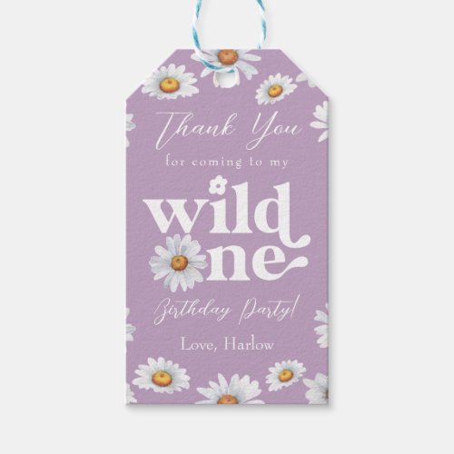Watercolor Daisy Wild One Girls first Birthday  Gift Tags