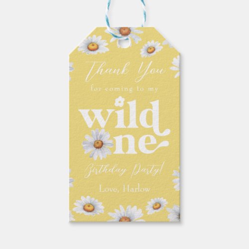 Watercolor Daisy Wild One Girls first Birthday Gift Tags